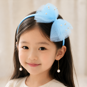 리엘아트 진주 튤 리본 공주 머리띠 유아 여아용 헤어밴드 귀걸이헤어밴드