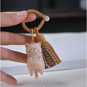 행운을 부르는 우드 고양이 소원성취 태슬 키링