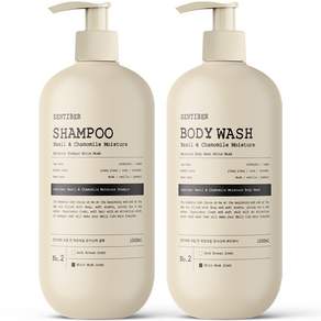 1+1 센티베르 바질 앤 캐모마일 대용량 샴푸&바디워시 세트 1000ml 화이트머스크향 약산성 향기좋은