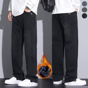 wassup 남자 청바지 겨울 청바지 기모 스판 통바지 와이드팬츠