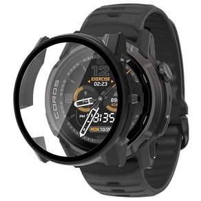 JIAYJP for COROS APEX 4 46mm 용 케이스 유리 필름 일체형 케이스 PC+ 유리 소재 지문 방지 내충격 장착 간단 높은 투과율 전면 보호 초박형 커버 블랙