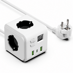 1PD+2USB 납작 큐브 고용량 3구 멀티탭 과부하 차단 전원 타이머 콘센트 HJPC3KMF3200BAI