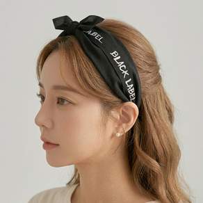 (국내제작) 로맨틱모모 여성머리띠 귀여운 블랙라벨 레터링 리본 반다나 머리띠 면 헤어밴드