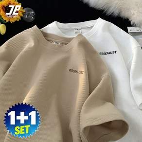 Timepure 1+1세트 심플 베이직 와플 반팔 티셔츠 남녀공용 오버핏 라운드넥 티 봄여름 데일리룩 추천 통기성 좋고 부드러운 캐주얼 반팔티 데일리 코디 아이템 4색 구성