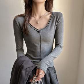 COSYEVNO 여성 긴팔 티셔츠 가을 브이넥 심플 데일리 상의 xt dds-9