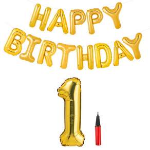 파티팡 골드 은박풍선세트 HAPPY BIRTHDAY + 숫자풍선 대 1 + 손펌프 랜덤 발송 세트