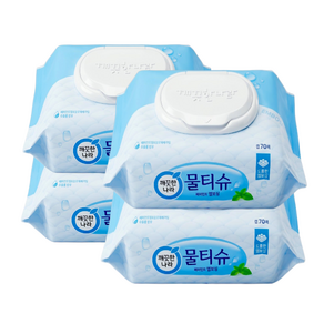 깨끗한나라 페퍼민트 엠보싱물티슈 캡 70매 4개