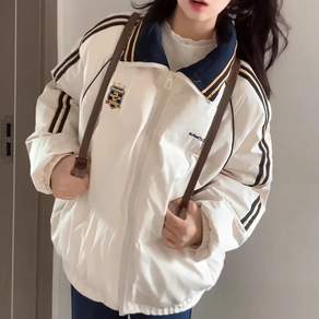 Seevary 겨울용 남녀 공용 스탠드칼라 스트라이프 코튼 재킷 아우터 데일리 캐주얼 커플 코튼 재킷 점퍼