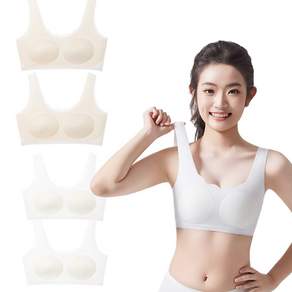 LUMANOKI 시원하고 편안한 무봉제 일체형패드 여학생 키즈브라 화이트2+스킨2 4종