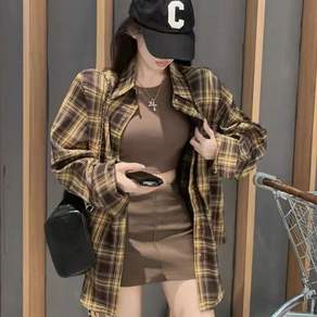 투니스 여성 체크 루즈핏 긴소매 셔츠