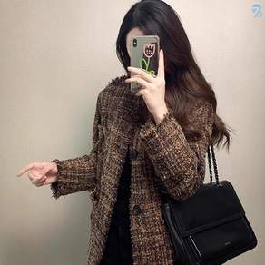 708090 여성용 라운드넥 블렌드 트위드 자켓