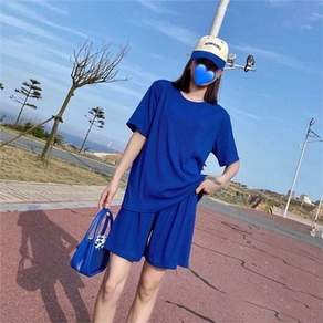 빅사이즈 여성 반팔 상하 블루 썸머 여성 반바지 쿨링 여름