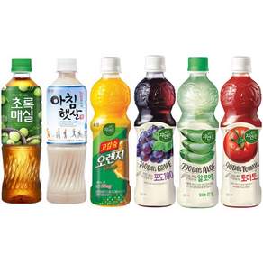 [마시자몰] 웅진 주스 6종 500ml 종합 아침 + 매실 + 오렌지 + 포도 + 토마토 + 알로에 4개씩