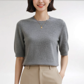 제이지나 여성 반팔 니트 라운드 니트티