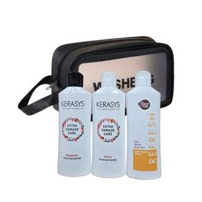 케라시스 여행용 세면도구 세트(180ml 샴푸 린스 바디워시 휴대용 파우치 포함)
