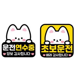 나봄드로잉 1+1 자체디자인 국산제작 초보운전 자석 스티커 탈부착 고양이