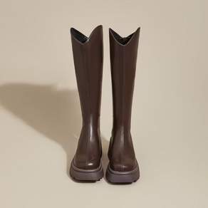 통굽 롱부츠 여성 둥근 코 소가죽 발 편한 하이힐 키작녀 부츠 굽 10 12cm 기모선택 JoYouth