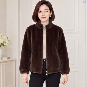708090 여성용 스탠드넥 인조 밍크 퍼 자켓