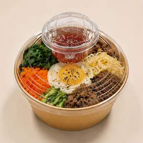 다람팩 끼고 크라프트 비빔밥 도시락 배달용기 1300ml컵 + 소스용기 70ml 세트 샐러드 회덮밥 일회용 그릇
