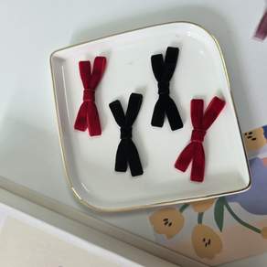 벨벳 리본 4P 헤어 머리 핀 집게 공주 여아 여성 발레코어 삔