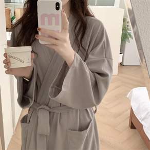 좋은 하루 속건 와플샤워가운 홈웨어로 남녀공용, 1개, 여성용 그레이