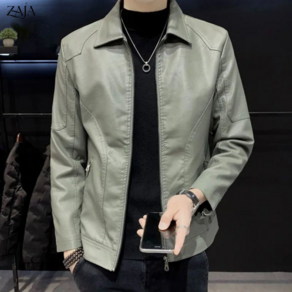 ZAJA 남성 카라 가죽 자켓 슬림핏 데일리 라이더 집업 점퍼