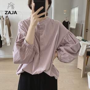 ZAJA 여성 라운드넥 벌룬소매 루즈핏 데일리 블라우스