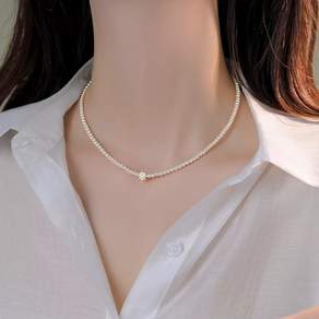 NXNA 14K 도금 천연 담수진주 미니 목걸이 여성용 4mm 기념일 선물 선물세트 JOYXYLXL006