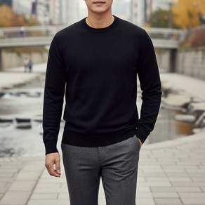 와우MD 남자 니트티 긴팔 베이직 라운드 티셔츠