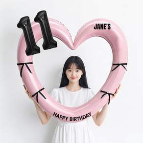 해피제이니 블랙 숫자 하트프레임 풍선 생일파티용품세트(프리레터링 시트지 포함) 포토존