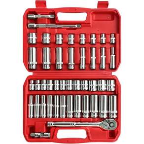 EACELIY 46pcs 38 소켓 세트 드라이브 임팩트 SAEMetric Deep Shallow Cr-V Steel 6포인트 및 12포인트 소켓(72-Tees 리버시블 래칫