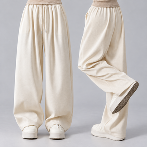 퓨어데일리 여성 골덴바지 기모 겨울 와이드 코듀로이 팬츠 밴딩 바지