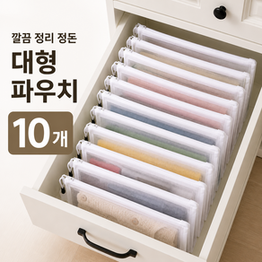 담다몰 깔끔 정리 메쉬 파우치 지퍼형 물건 보관 망사 파우치 대형 10개