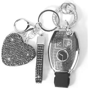 YIKECASE 다이아몬드 키체인 자동차 키 홀더가 있는 폽 커버 메르세데스 벤츠 C E M S CLS CLA GLK GLA GLC GLE AMG와 호환 여성용 클래스 프로텍터