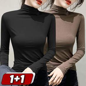 RUNYAYA 모달 긴팔티 1+1 여성 봄 가을 반폴라 이너 슬림 티셔츠 무지 스판 내복