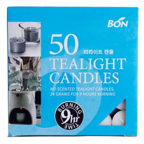 티라이트 50개 멀티팩 9시간연소 BON Candle 무향 하양(흰색) 양초
