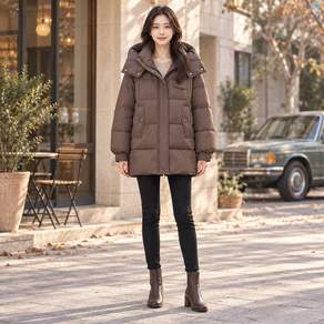708090 여성용 후드 중롱 퀼트 면패딩 자켓
