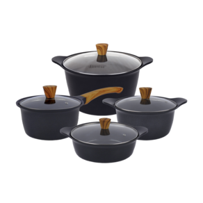 에코스타 IH 우드핸들 통주물 세라믹 4종 냄비세트 (편수18cm+양수20cm+전골24cm+양수24cm)