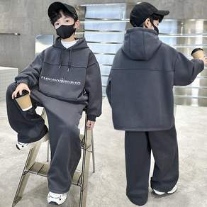비비키드 남아 겨울 기모 레터링 후드티 상하복 주니어 상의 하의 세트 초중생 긴팔티 초등생 긴바지 상하세트 8132)