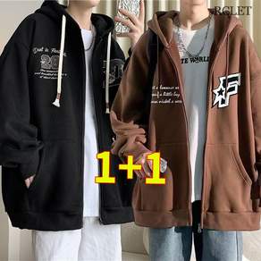 RCLET 1+1 남성 오버핏 후드집업 심플 빅사이즈 바람막이 카디건 봄가을 남녀공용 아우터