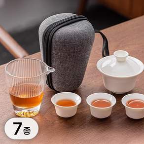 7종 휴대용 다기 세트 전용 파우치 포함 차 다도 찻잔 여행용 도자기 개완 티팟 유리 다구 고급 다기잔, R99860A(7종, 개완1개+공도배1개+찻잔3개+파우치1개+타월1개, 1세트