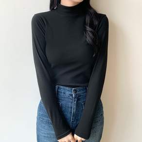 허블리 여성 소프트 기모 반목티 긴팔 티셔츠