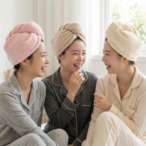 셀클릭 긴머리도 빨리 마르는 퀵 드라이 헤어타올, 3개, 핑크+베이지+크림