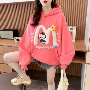 티류으스 키티 캐릭터 여성 기모 후드티 도톰한 가을겨울 루즈핏 자수 체형커버 릴랙스핏