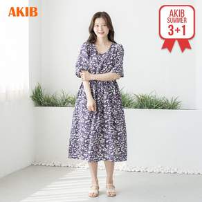 AKIB 프리미엄 인견 반팔 허리스트링 미디 원피스 ~77