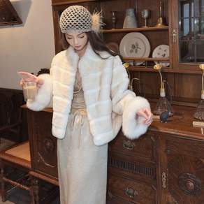 Stacofiya 여성 에코퍼 하이넥 숏 자켓 퍼커프 디테일 겨울 아우터