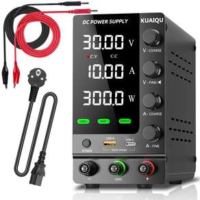 KUAIQU SPS-C3010S 직류 안정화 전원 공급 장치 30V 10A 인코더 조절식 과전압 과전류 보호기능 USB Type-C 고속충전 포트 내장