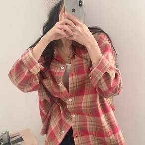 라라홀리 데일리 웜톤 빈티지 체크 스트릿 긴팔 하프 셔츠