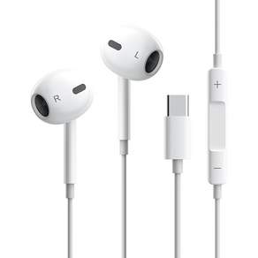 2025년 신형 iPhone 15 대응 이어폰 유선 타입 C 유선 헤드셋 마이크 내장 유선 HiFi 소음 저감 클리어 통화 리모컨 포함 쾌적한 착용감 type-c 인체공학 통화 지
