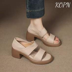 KOPN 6cm 초소프트 밑창 어부리 디자인 샌들 여성 여름 아웃도어 트위드 힐 샌들